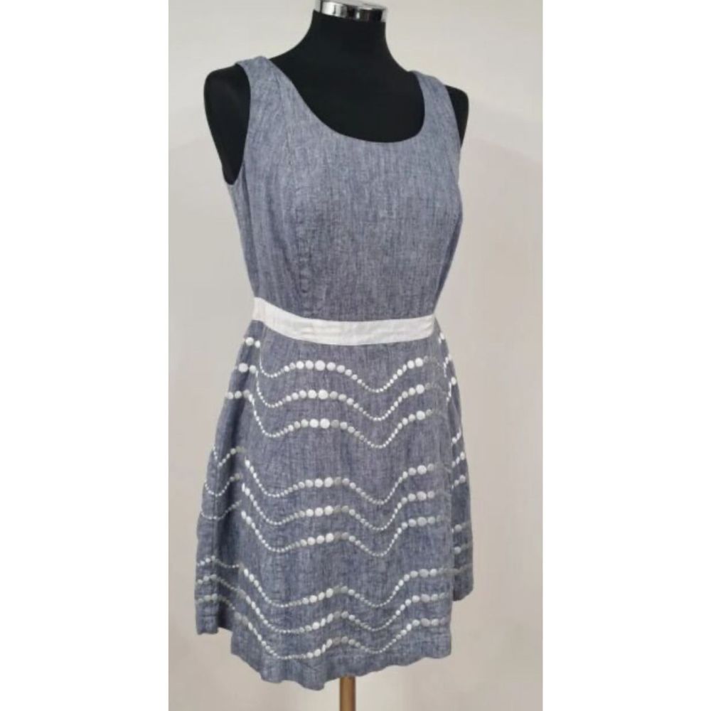 Boden 100% Linen Embroidered A Line Dress